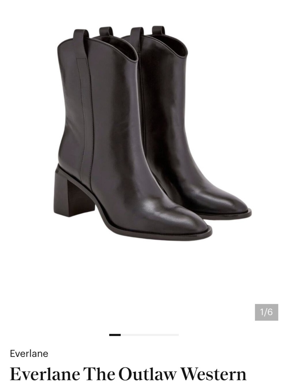 Everlane Black Leather Mid-Heel Western Boots